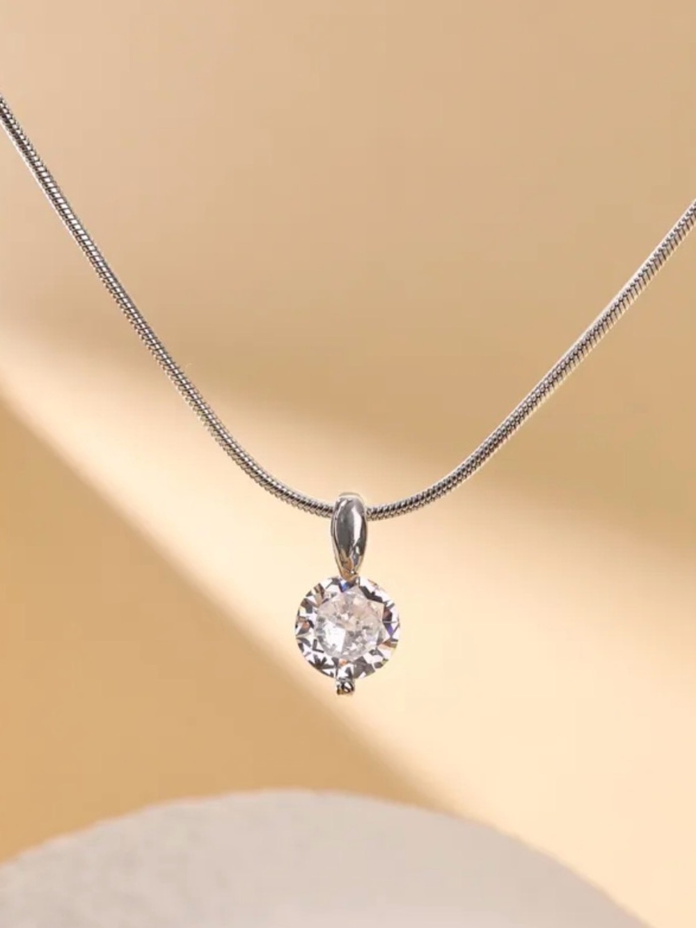 Classic Silver Solitaire Pendant Necklace with Clear Stone